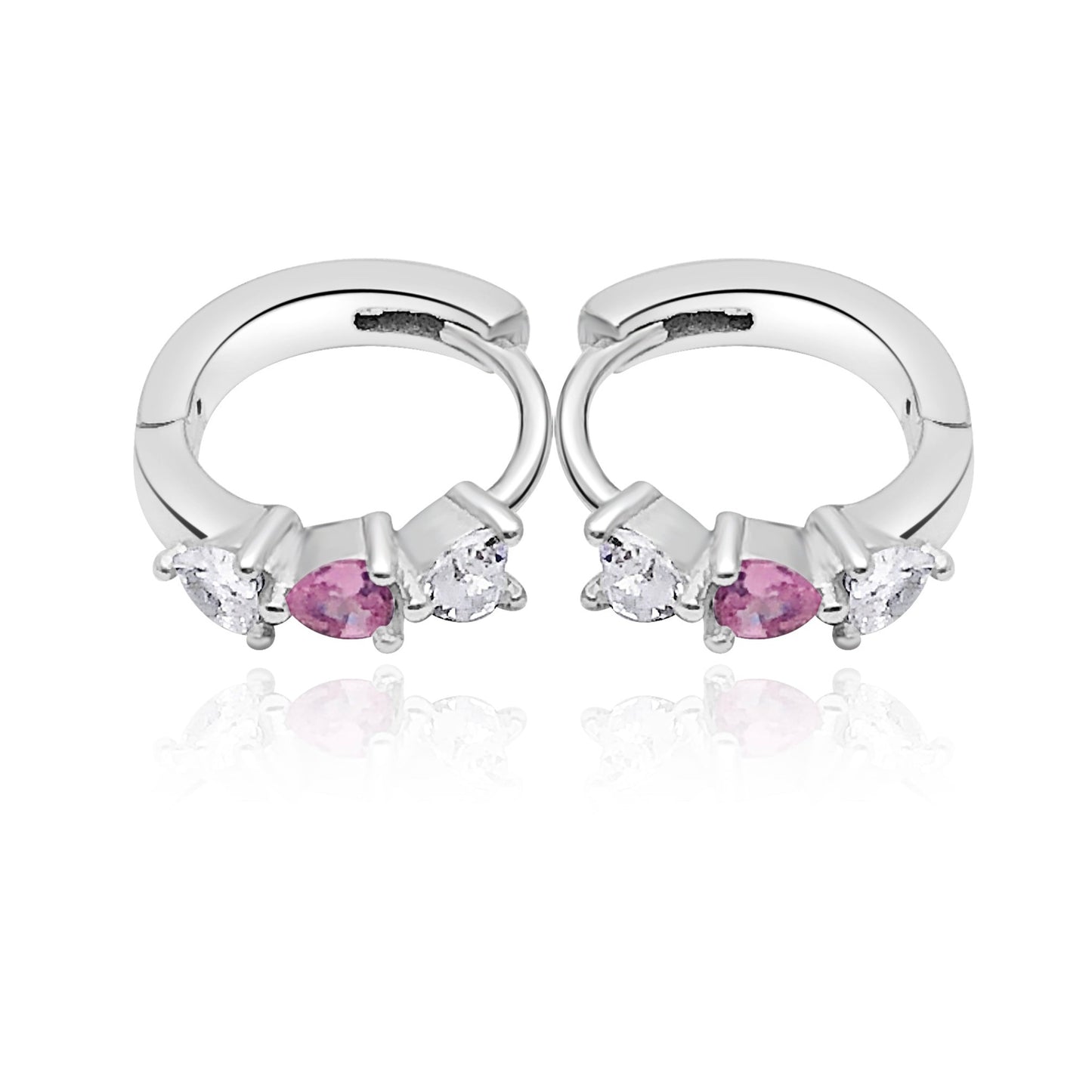 Pink Stone Earring (Rhodium Plated)