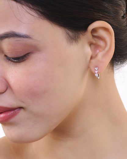 Pink Stone Earring (Rhodium Plated)