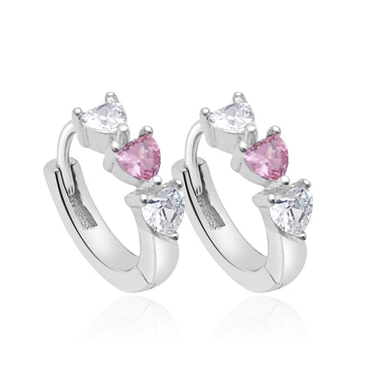 Pink Stone Earring (Rhodium Plated)