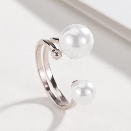 Twin Pearl Ring (Rhodium Plated)